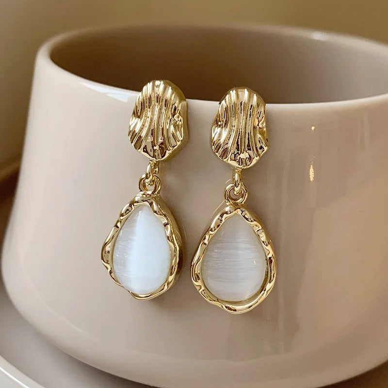 Water Droplet Dangle Earrings for Women Geometric Metal Opal Jewelry Gift