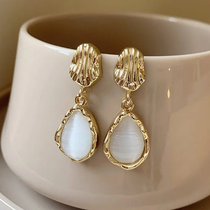 Water Droplet Dangle Earrings for Women Geometric Metal Opal Jewelry Gift