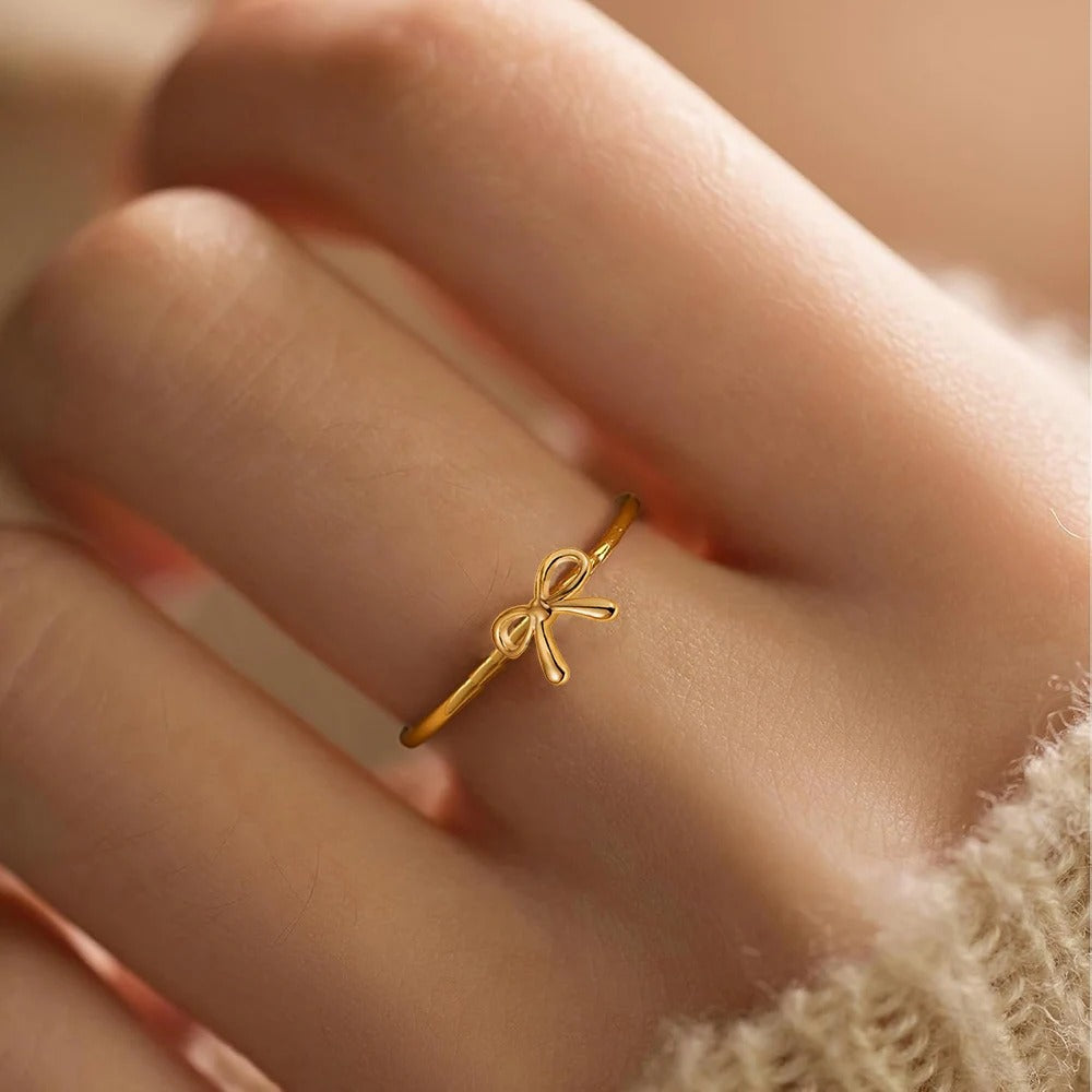 Ribbon Knot Bow Ring Gold Plated Friendship Wedding Jewelry