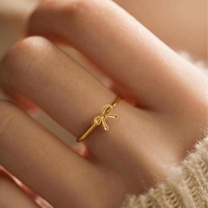 Ribbon Knot Bow Ring Gold Plated Friendship Wedding Jewelry