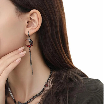 Personality Red Moon Earrings Women Dark Gothic Tassel Ear Jewelry