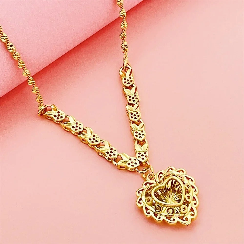 Luxury 925 Sterling Silver Gold Plated Love Heart Pendant Necklace for Women Engagement Jewelry