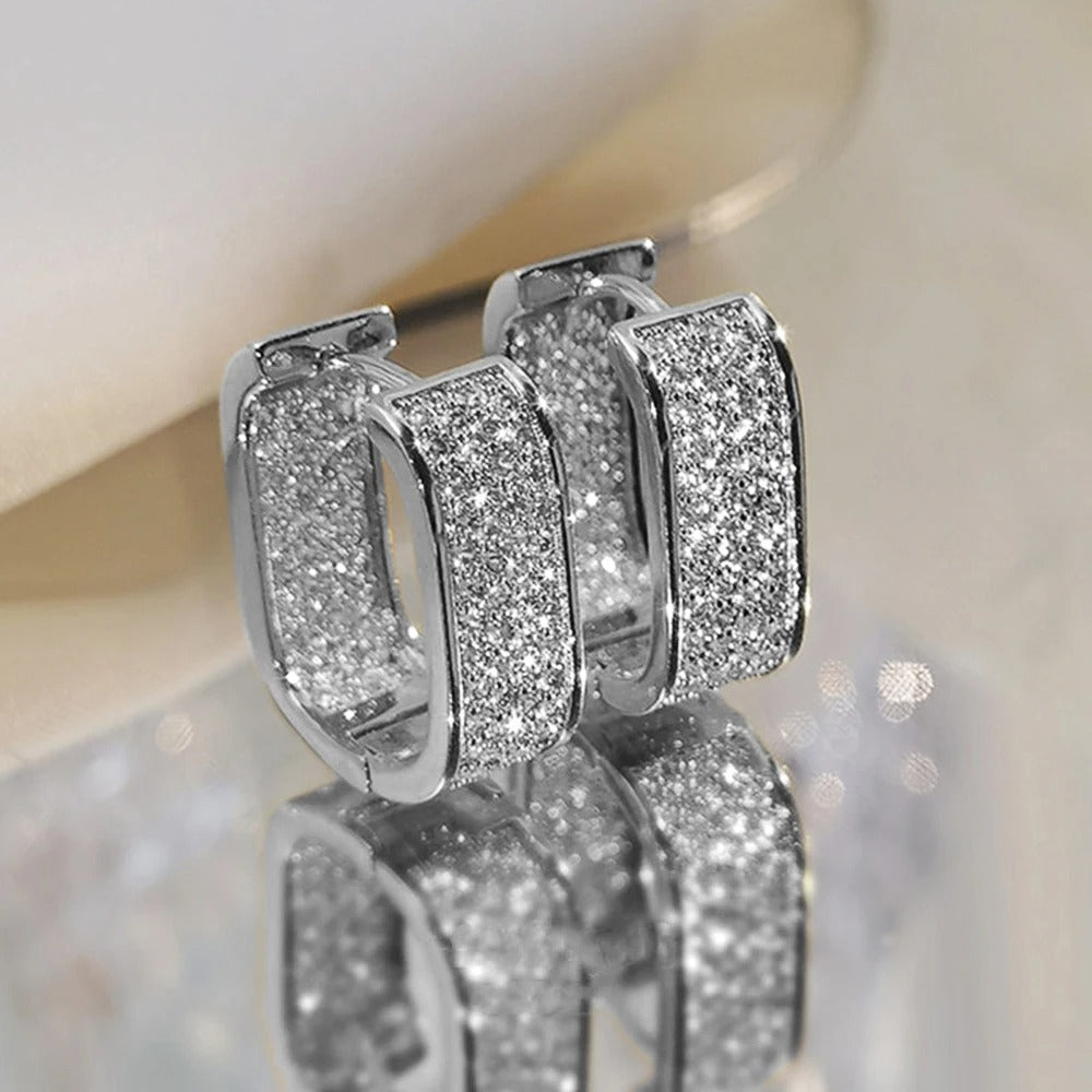 Women’s CZ Paved Hoop Earrings Metal Silver Gold Versatile Jewelry