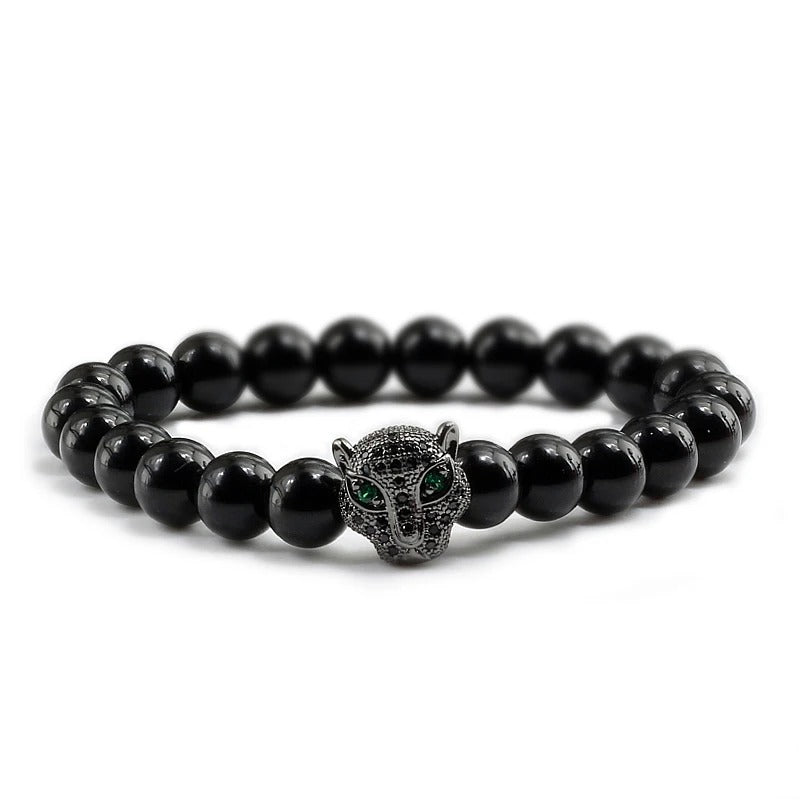 Natural Stone Lava Beads Bracelet Reiki Healing Buddha & Leopard Head