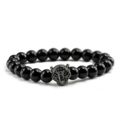 Natural Stone Lava Beads Bracelet Reiki Healing Buddha & Leopard Head