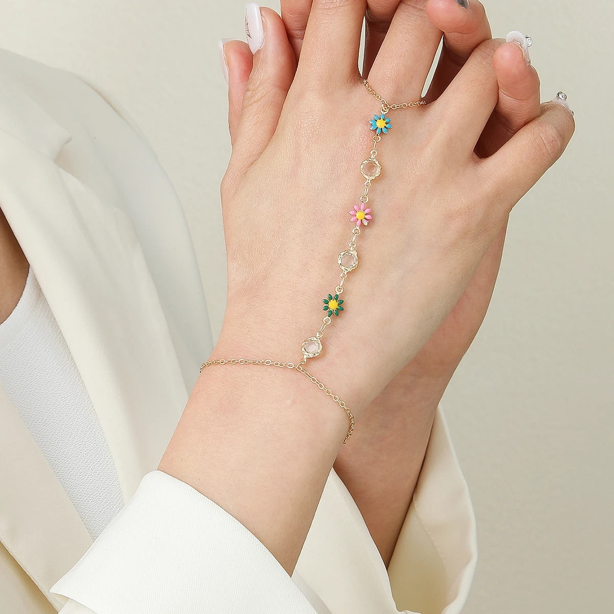 Vintage Emerald Blue Crystal Bracelet & Ring Set Women’s Jewelry