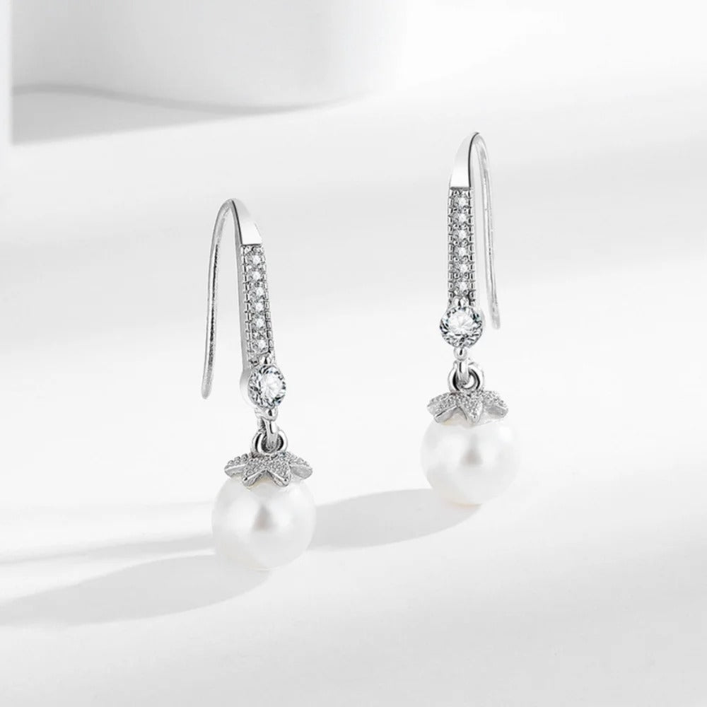 925 Sterling Silver Drop Earrings with Zircon & Pearl for Women