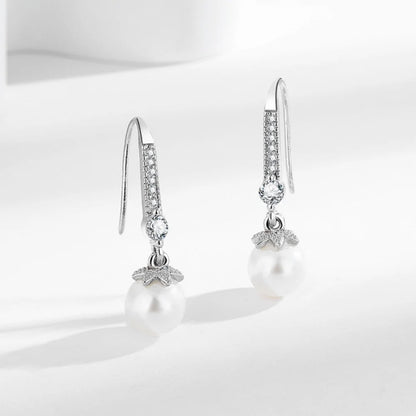 925 Sterling Silver Drop Earrings with Zircon & Pearl for Women