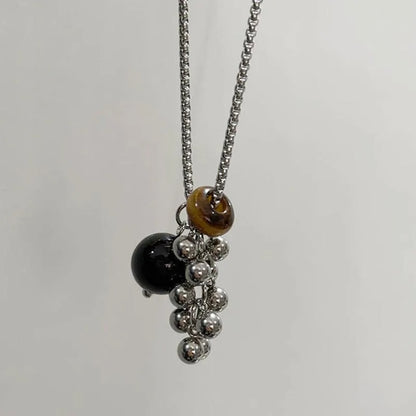 Spotted Tiger Eye Stone Grape String Ball Design Pendant Long Versatile Clavicle Chain Necklace for Women Exquisite Accessories