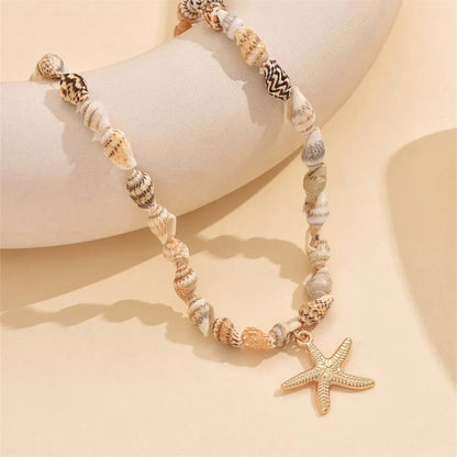 Beach Style Natural Seashell Beaded Necklace With Handmade Tropical Starfish Pendant Fashion Ocean Inspired Jewelry Choker Women