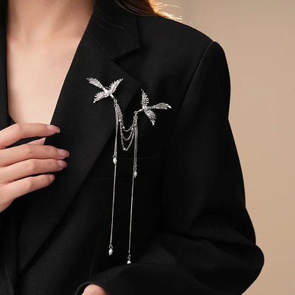 Animal Bird Brooch Pin Fire Phoenix Long Fringe Corsage