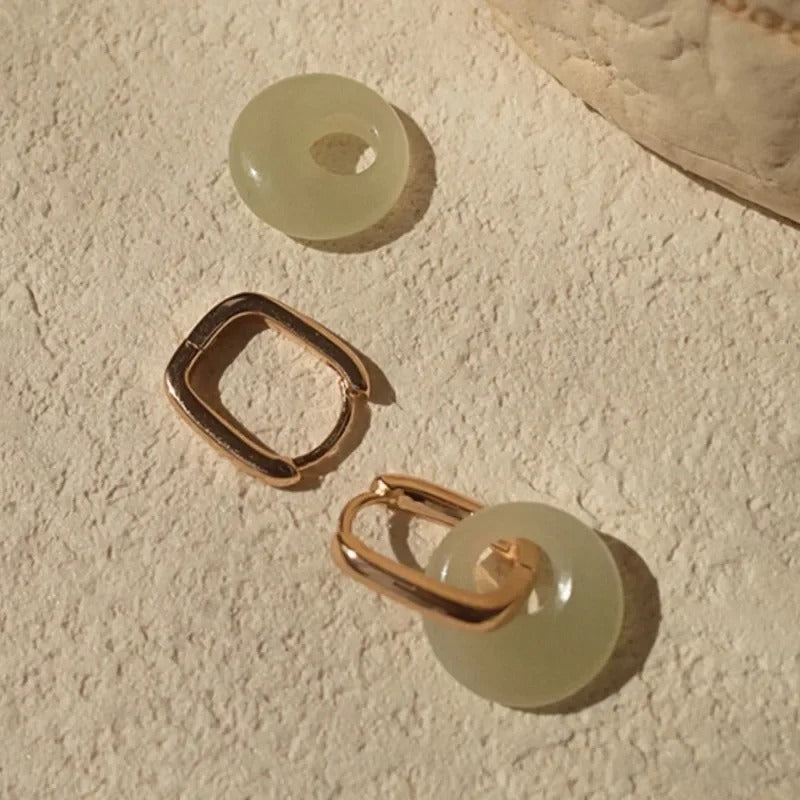 Elegant Imitation Hotan Jade Hoop Earrings for Women