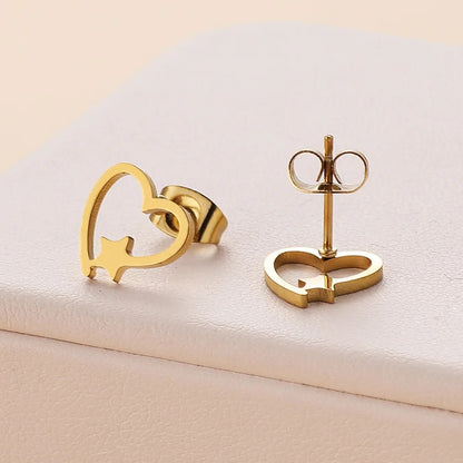 Stainless Steel Love Heart Star Stud Earrings for Women Girls Gold Jewelry