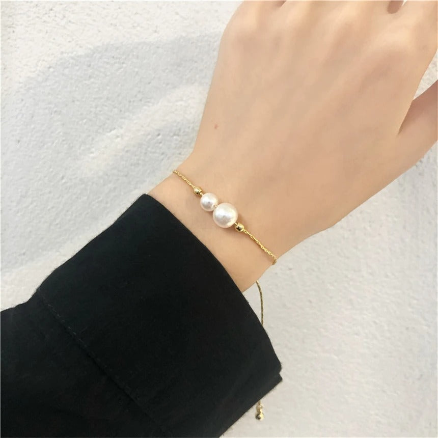 316L Stainless Steel Pearl Beaded Adjustable Bracelet for Women