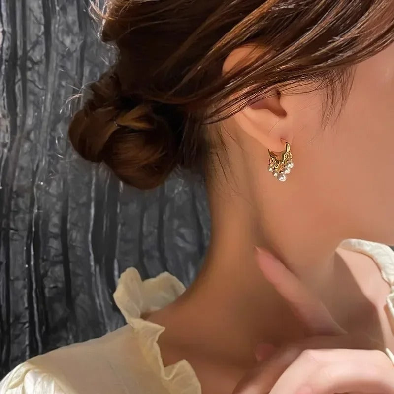 Women Cloud Imitation Pearl Hoop Earrings Fashion Jewelry