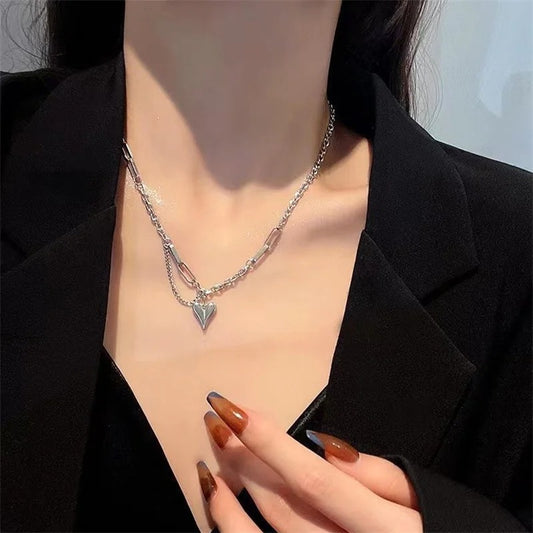 Creative Sweet Cool Heart Pendant Necklace For Women Girls Simple Fashion Adjustable Clavicle Chain Jewelry Accessories Gifts