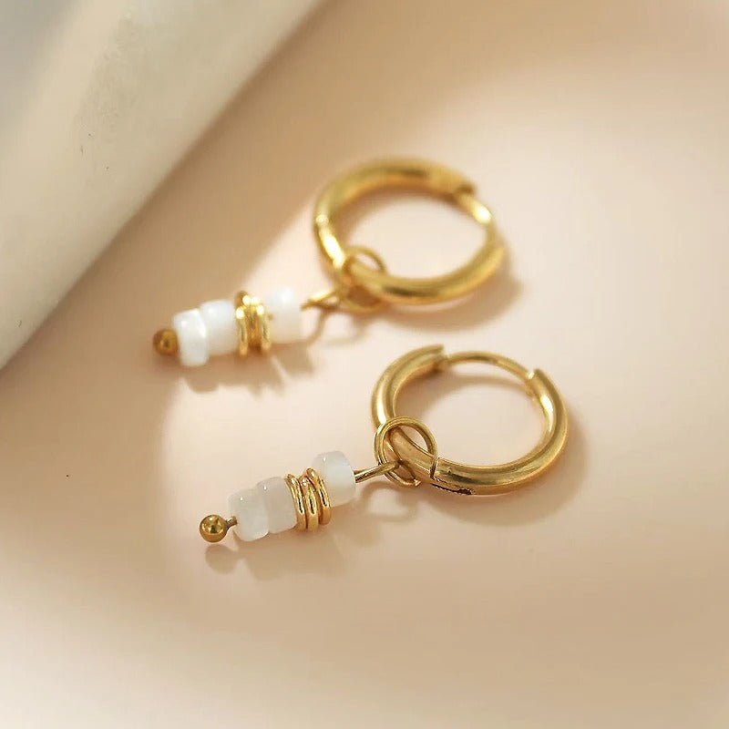 Fashion White Shell Beads Earrings for Women Gold Plated Hoop Jewelry Gift