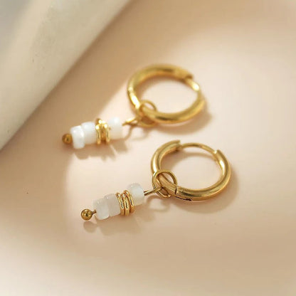 Fashion White Shell Beads Earrings for Women Gold Plated Hoop Jewelry Gift
