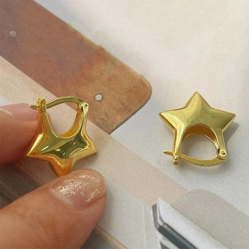 Minimalist Small Star Hoop Earrings For Women Gold Color Cute Tiny Ear Buckle Female Daily Party Jewelry