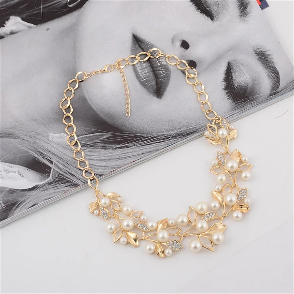 Pearl Leaf Statement Necklace Ethnic Style Jewelry for Women