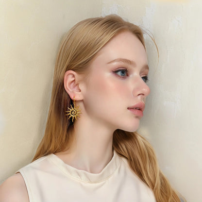 Golden Sun Geometric Drop Earrings Women Vintage Trend Fashion Jewelry