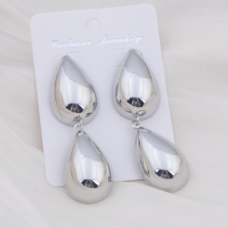 Chunky Water Droplet Dangle Earrings Vintage European Style