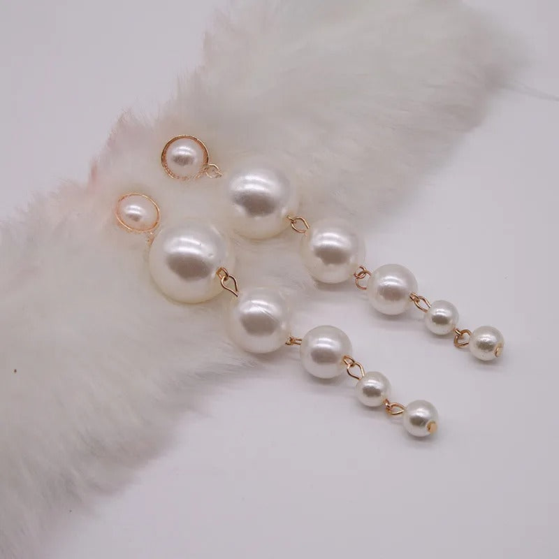 Pearls Long Dangle Earrings for Women Statement Jewelry Vintage Wedding Party Drop Earrings Golden Silver Color