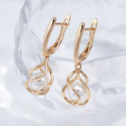Unique Hollow Pearl Earrings Women Bridal Wedding Jewelry