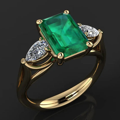 14K Gold Green Emerald Ring Gemstone Jewelry for Women
