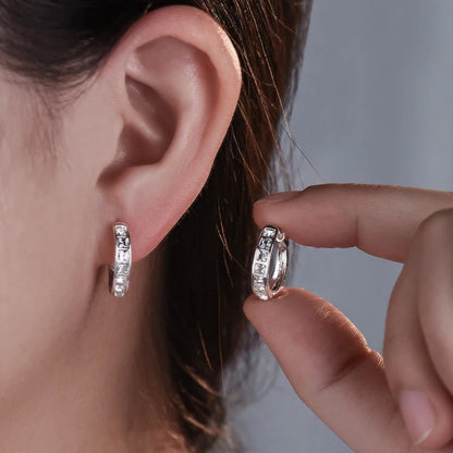 925 Sterling Silver Zircon Circle Earrings Women Elegant Jewelry
