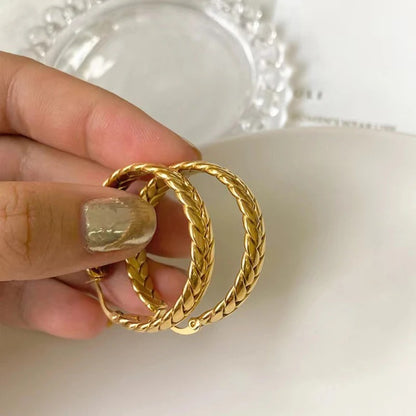 Stainless Steel Wheat Ear Hoop Earrings Women Girls Vintage Jewelry