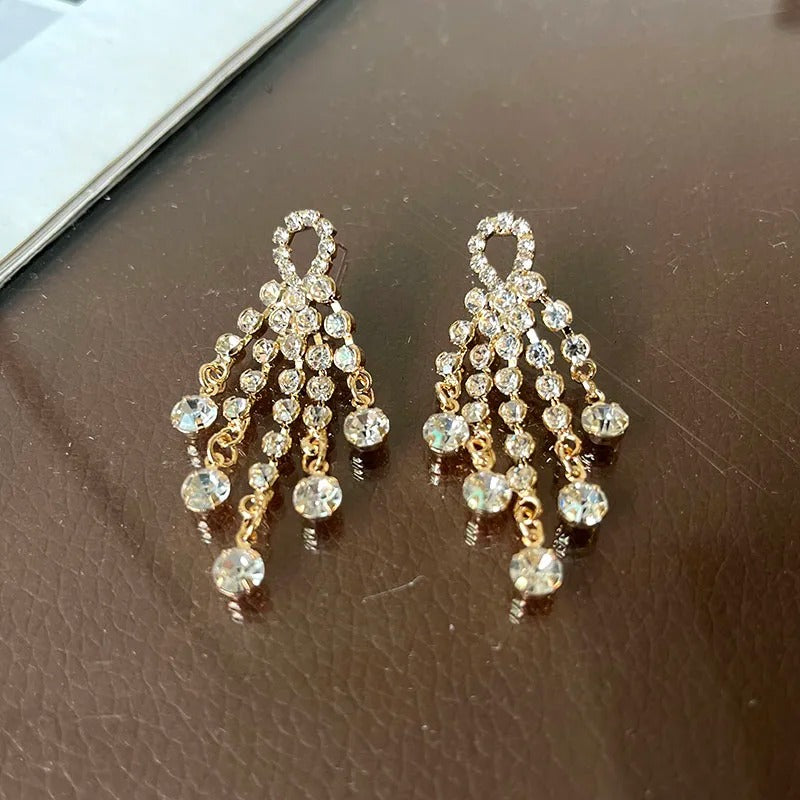 Luxury Rhinestone Tassel Drop Earrings Women Bling Jewelry