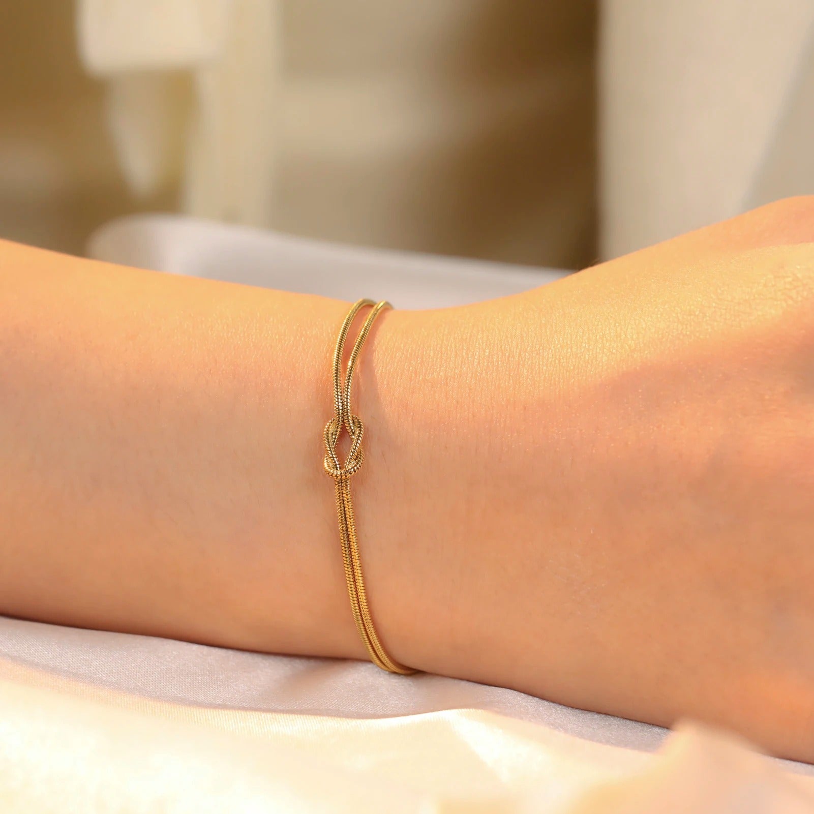 Gold Color Love Knot Double Snake Chain Bracelet Stainless Steel Trendy Bracelets for Women Men Jewelry Valentine's Gift