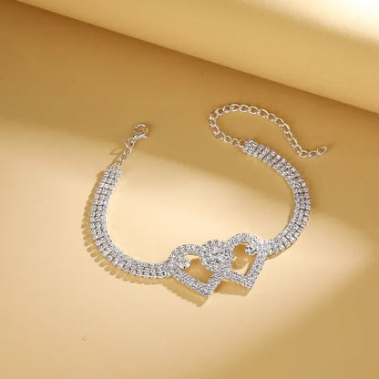Bling Double Heart Anklet Crystal Cubic Zirconia Chain Women Jewelry