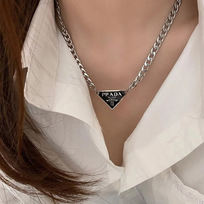 Inverted triangle titanium steel necklace women's punk style pendant, hip-hop niche design, simple and versatile accessory