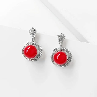 Red White Ball Dangle Earrings Women Crystal Drop Jewelry