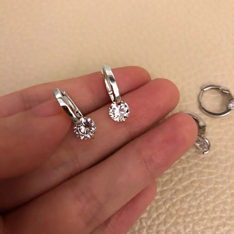 Silver Needle Simple Shiny Zircon Earrings Gold Plating Jewelry Crystal Stud Earrings Women.