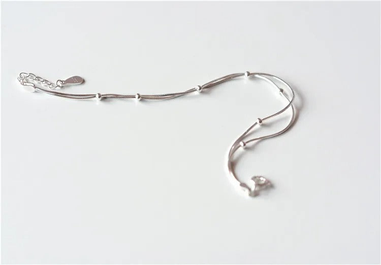 Simple Sweet Red Heart Silver Bracelet Women Jewelry Gift