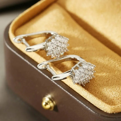Classic U-Shaped Zircon Flower Hoop Earrings Women Gold Stainless Steel