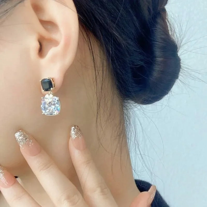 Luxury Zircon Pendant Dangle Earrings Women Stainless Steel