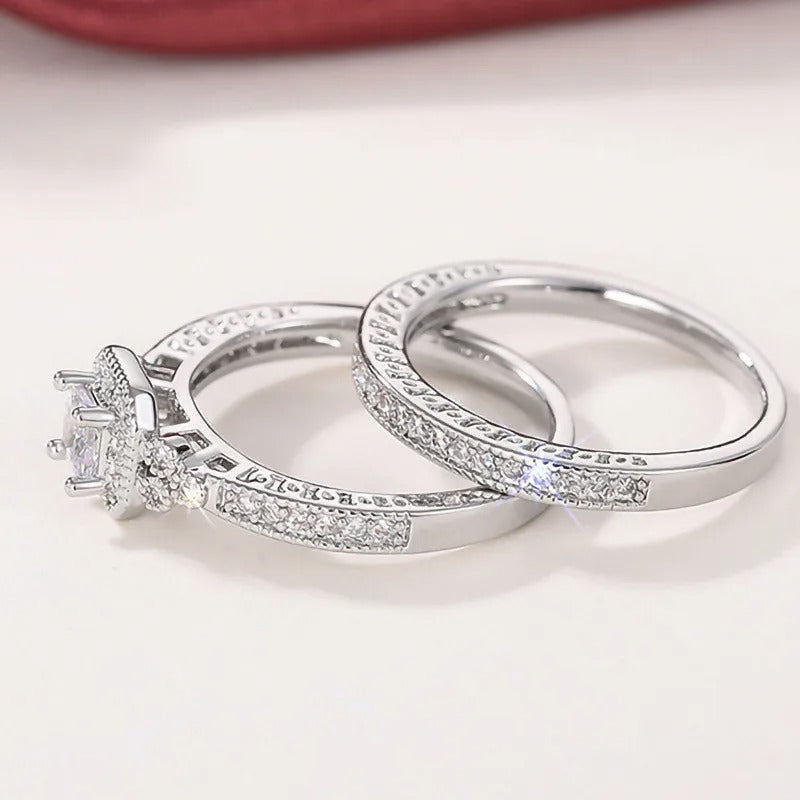 925 Sterling Silver Ring Set 2PCS Women Cubic Zircon Jewelry