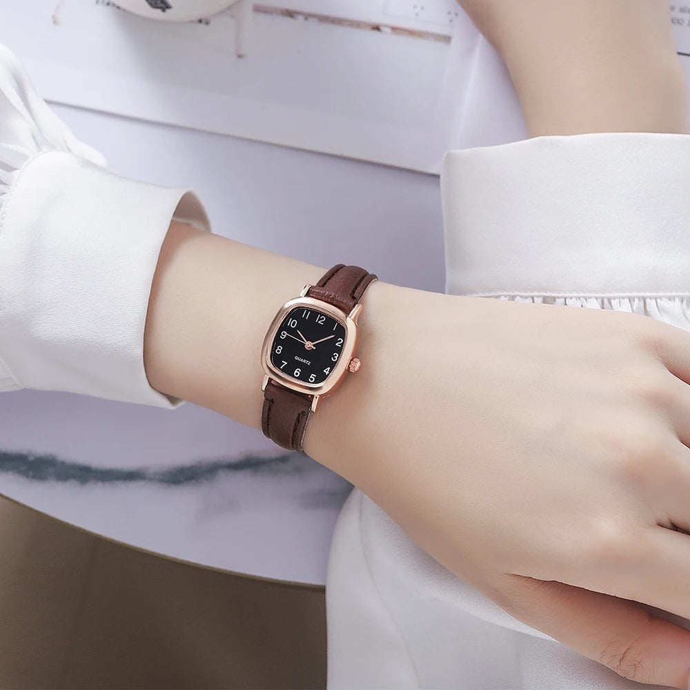 Women's Watch Fashion Small Arabic Quartz Watches Leather Band Wristwatches.