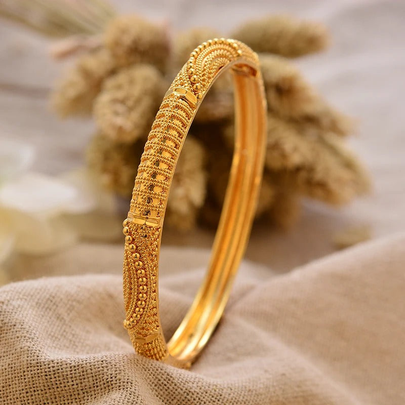Luxury Wedding Gold Color Bangles for Women Girls Bridal Muslim Arabic Bridal Dress Bride Accessory Jewelry