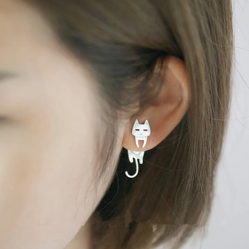 Hypoallergenic Cat Fish Stud Earrings 925 Silver Women