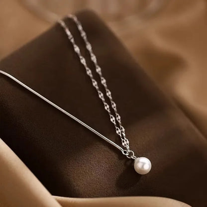 925 Sterling Silver Double Layered Pearl Necklace With Sparkling Temperament Asymmetrical Chain Necklace Fashionable Jewelry ﻿
