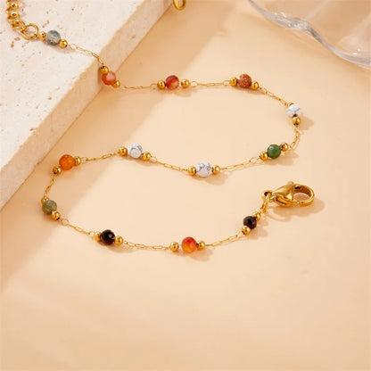 Natural Colored Beads Bracelet Women Non-Fading Golden Hand Jewelry