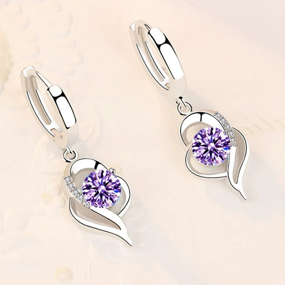 Women’s Fashion Crystal Zircon Earrings Blue Pink White Purple