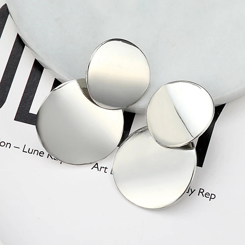 Trendy Vintage Statement Metal Earrings Women Retro Big Geometric Round Drop Earrings Gold Silver Color Modern Female Jewelry