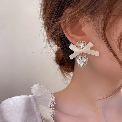 Elegant Heart Crystal Drop Earrings Women Fine Jewelry Gift