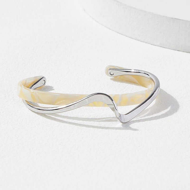 White Acrylic C-Shaped Bangles Geometric Metal Bracelets Gift